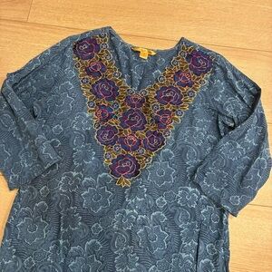 April Cornell Women’s Embroidered India Cotton 3/4 Sleeve Tunic Size M